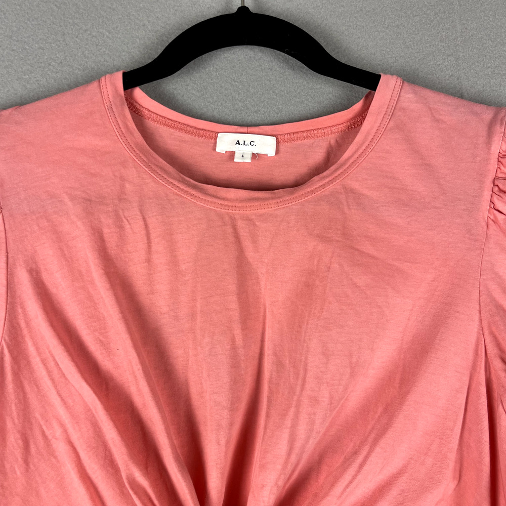ALC Monica Cropped Top Womens Large Pink Cotton Short Sleeve Back Tie Casual - Picture 4 of 16